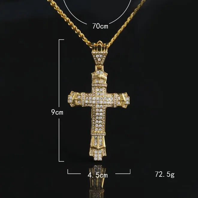 Nouveau pendentif à breloque croix en argent rétro Full Ice Out CZ diamants simulés collier pendentif crucifix catholique avec longue chaîne cubaine G307R