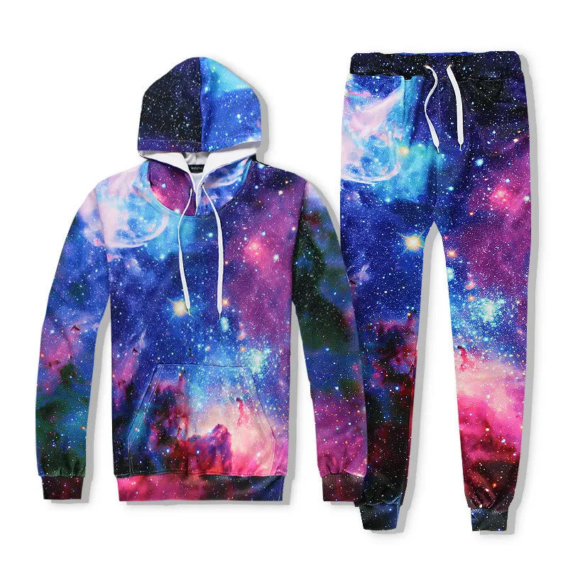 Space Galaxy Hoodies Set Men Women 2 Piece Sets Tracksuit Hooded Sweatshirt and Pants Suit Male 3D Print Sportswear Clothing Set