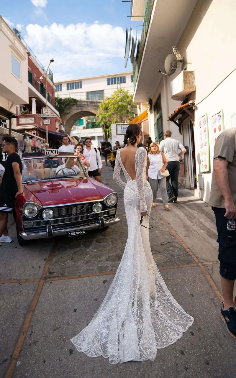 mermaid wedding dress long sleeve lace Tina Holly BB007 Bridal Lace Long Sleeve Mermaid Wedding Dress