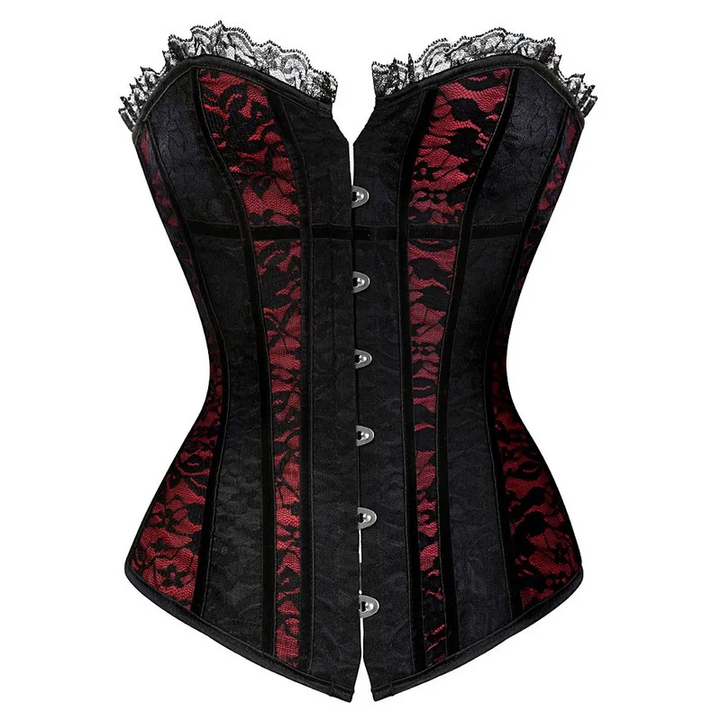 Lace Black CorSet Top Mulheres Contraste Relógio Ramo Roupa de Overlay Dança CORSET Top Plus Size S-6XL Lace-up Overbust Body Shaper Cintura Cintura Corset