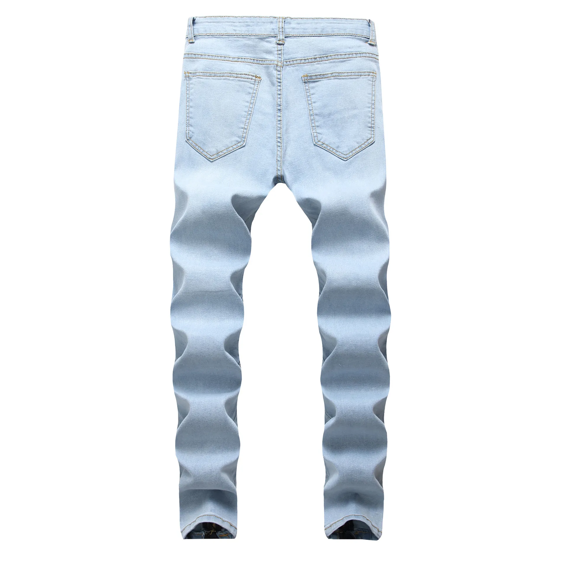 Erkekler Kot Mens Mavi Yırtılmış Sıkıntılı Motosiklet Pantolon Katlar Delik fermuar tasarım elastik yıkanmış retro cadde moda de240h