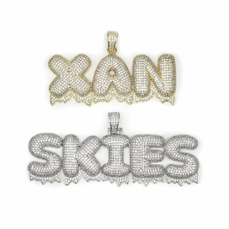 Iced out aangepaste naam ketting brief hanger ketting micro verharde kubieke zirkoon heren hiphop sieraden