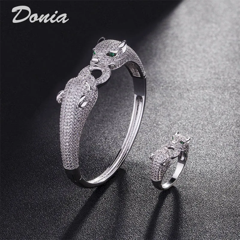Donia Smycken Lyx Bangle Party European And American Fashion Large Classic Animal Copper Micro-Inlaid Zircon Bracelet Ring Set Kvinnors Designer Present