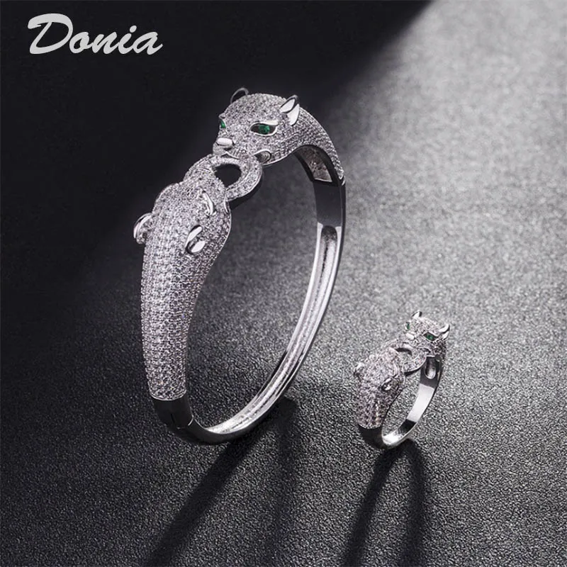 Donia Jóias Festa de Luxo Festa Europeia e Americana Moda Grande Animal Clássico Cobre Micro-inlail Zircon Pulseira Anel Set Mulheres Designer Presente