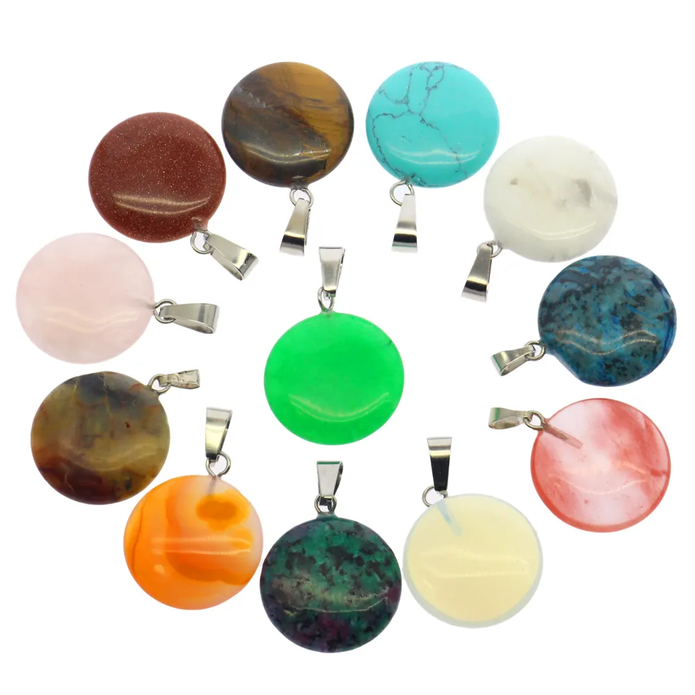 Fashion surprise gift set with semi-precious stone round 12-color natural gemstone agate crystal pendant
