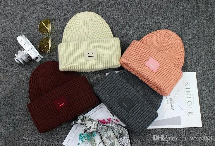 smiling face beanie / skull caps knitted hats cashmere thickening warm couple lovers parent - man women street hip-hop wool cap adult