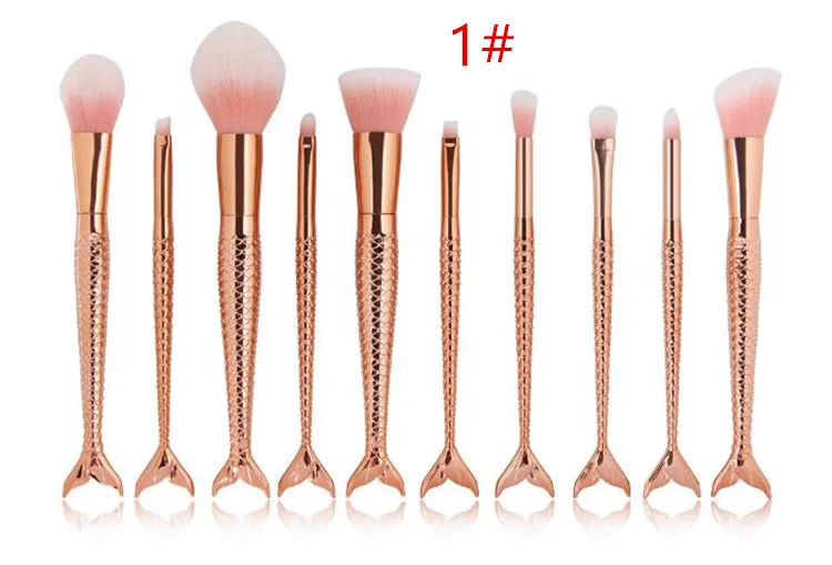 10 stücke/1 los Meerjungfrau Make-Up Pinsel Set Foundation Blending Pulver Lidschatten Kontur Concealer Erröten Kosmetik Make-Up