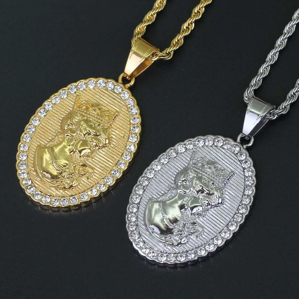 Fashion Queen Victoria pendant necklaces for men women luxury diamonds Ellipse dog tag pendants stainless steel gold silver necklace jewelry