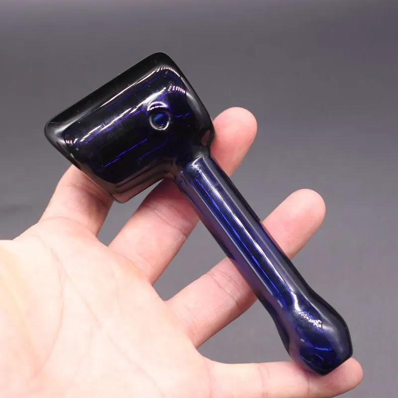 Blue Color Mini Hammer Glass Pipes Heavy Wall Design Handle Spoon Oil Burner Smoking Pipe for Dry Herb