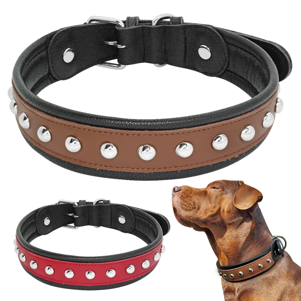 Wholesale Large Dog Collar Leather Dog Collar Rivets Studded For K9 Medium Large Dogs Pitbull
