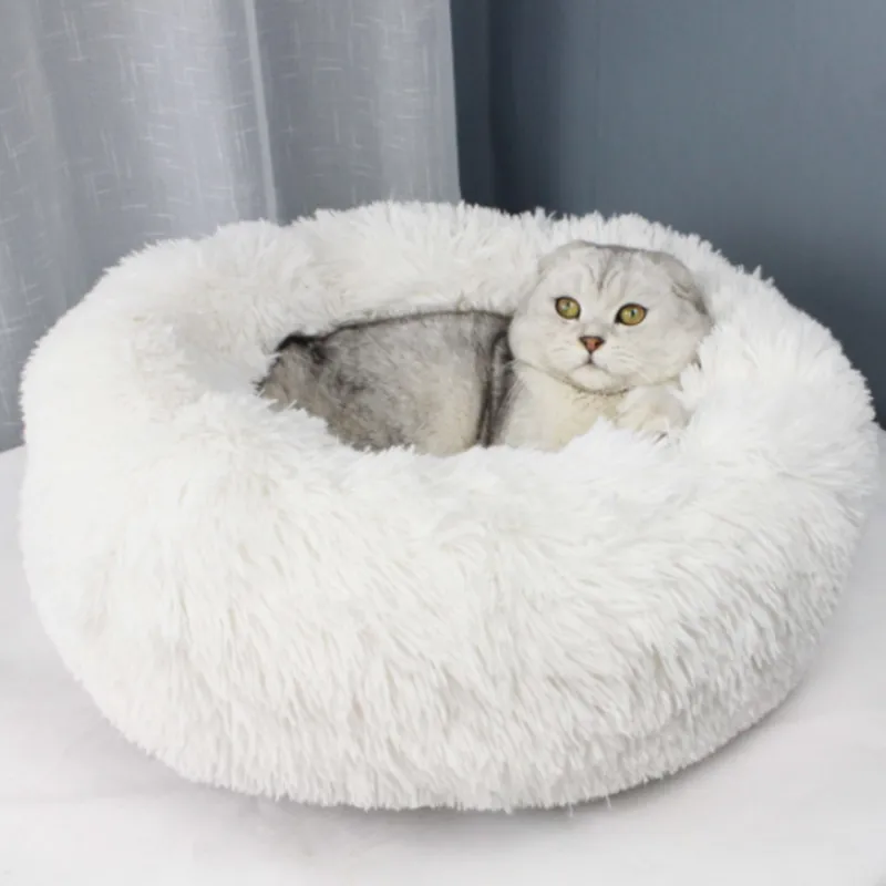 Okrągłe długi pluszowe łóżko kota Pet House Soft Cat Mat okrągłe łóżko dla psa dla małych psów Koty gniazdo łóżka Puppy Puppy Drop T2213T