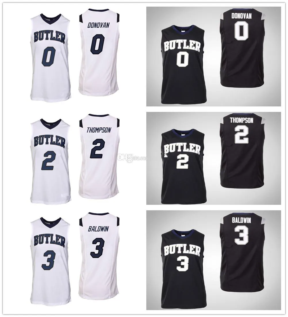 Butler Bulldogs College # 0 Campbell Donovan Maglie da basket # 2 Aaron Thompson # 3 Kamar Baldwin Uomo cucito personalizzato Qualsiasi numero Nome