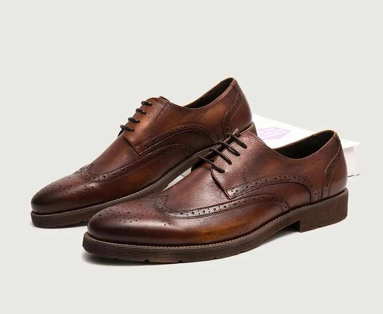 Hommes chaussures de brogue vintage en cuir authentique oxford à lacets doux à lacets basse top respirant