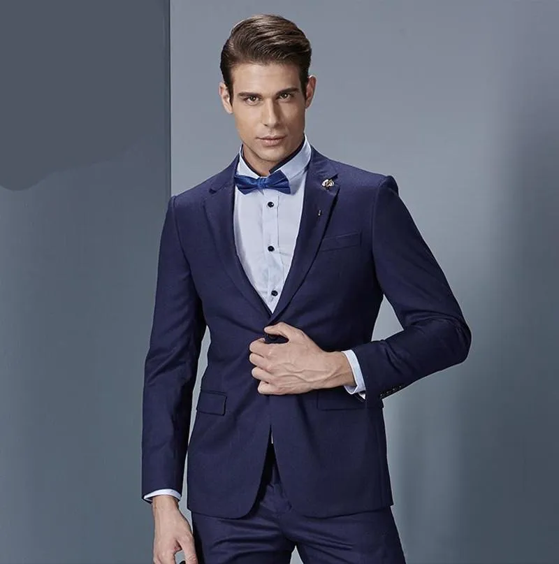 Smoking da uomo blu navy da uomo con risvolto e risvolto smoking dello sposo dello sposo smoking da uomo popolare giacca eccellente 2 pezzi (giacca + pantaloni + cravatta) 1430