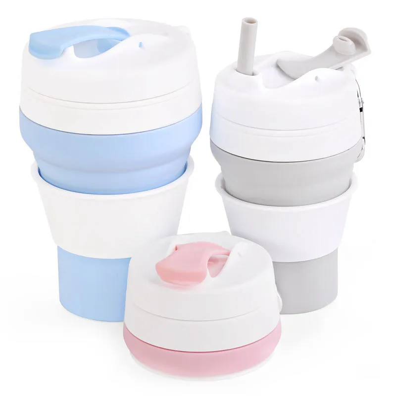 12oz Collapsible Coffee Cup Portable Foldable Coffee Cup Silicone Folding Cup with Lid and Buckle Office Home and Outdoor
