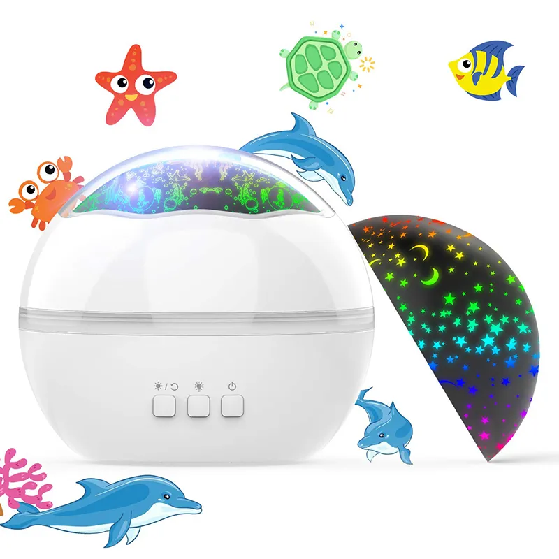 Nytt Ocean Undersea Starry Sky Projector Laser Light 360 ° Rotating Night Light 8 Färger Baby Sovrum Present