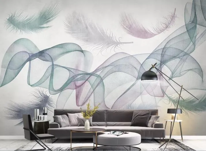 İskandinav minimalist soyut çizgiler feathe Duvar Resimleri Duvar Kağıdı 3D TV Arkaplan Büyük Duvar Boyama Oturma Odası için duvar kağıtları (Duvar duvar Kağıdı