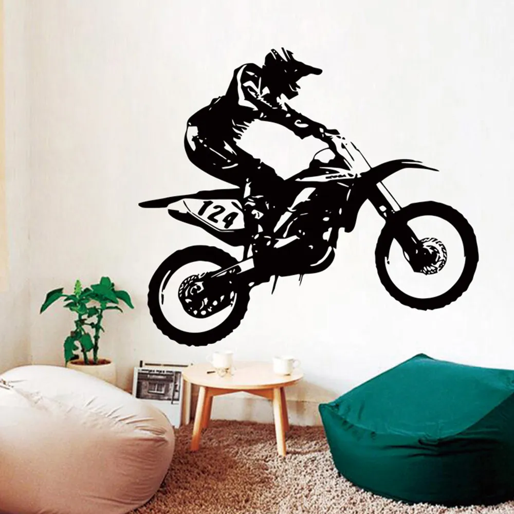 53cm * 60 Cm Moto Motocross Art Stickers Muraux Chambre Amovible