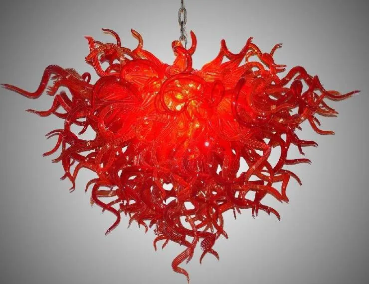 Lampes Couleur Rouge LED Source de Lumière Style Lustres en Verre de Murano Décoration de la Maison Éclairage Intérieur Verre Art Décor Suspendu Chaîne Lustre