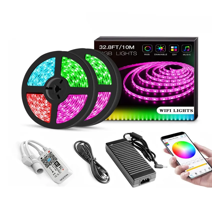 Strisce WIFI 5050 LED RGB Nastro Smart Light Set di strisce musicali con adattatore per telecomando