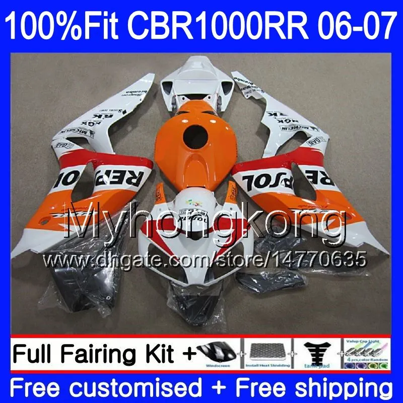 Injektionskropp Repsol Vit Hot + Tank för Honda CBR1000 RR CBR 1000 RR 2006 2007 276HM.34 CBR 1000RR 06-07 CBR1000RR 06 07 OEM FAININGS KIT