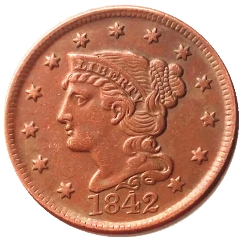 Monete USA Set completo (1839-1852) 14 pezzi Date diverse Mestiere Capelli intrecciati Grandi centesimi 100% Monete copia rame