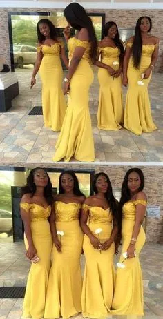 Yellow Bridesmaid Dress Off Shoulder Sequin Satin... From Lovemydress,  $68.26 | DHgate.Com