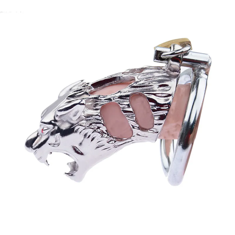 Tiger Shape Cock Cage Male Chastity Device Stainless Steel Penis Ring Bondage Lock Chastity Cage Adult BDSM Sex Toy For Men