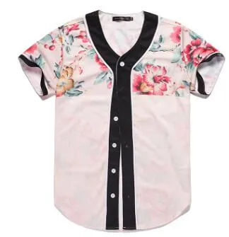 3D Kortärmad T-shirt Men Baseball Jersey Sport Slim Fit V Neck T-shirts Streetwear Rose Style Size M-XXXL