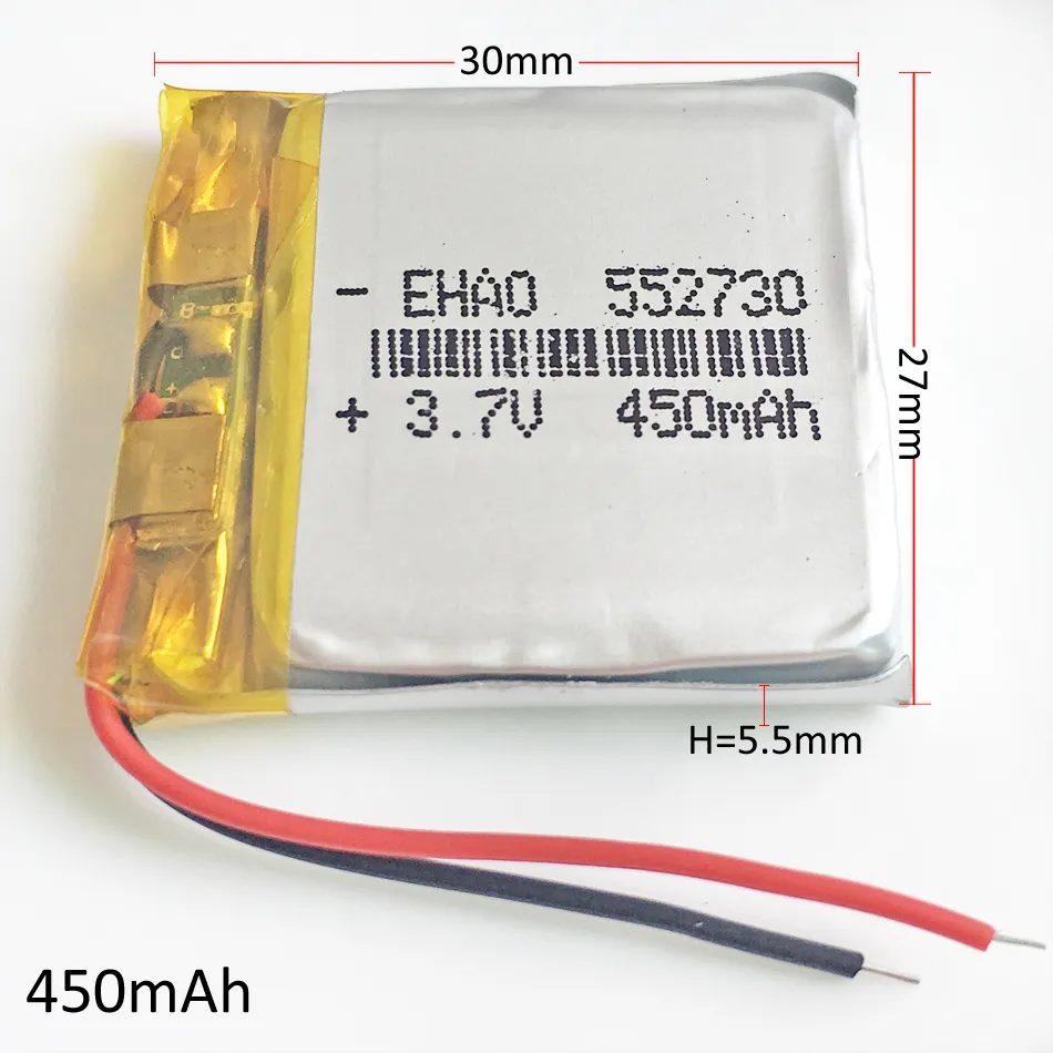 Modèle 552730 450mAh 3.7V Lithium Polymère LiPo Batterie Rechargeable Cellules li-po li ion puissance Pour Mp3 GPS DVD enregistreur de casque de téléphone portable