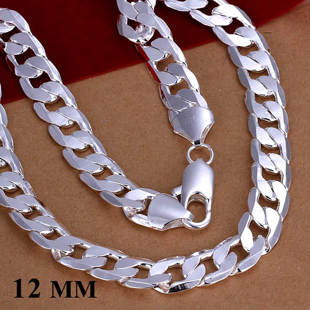 Larghezza all'ingrosso 12mm larghezza 925 collana d'argento 18-30 personalizzare maschi di alta qualità marciapiedi cubana catena di collegamento alla moda hip hop stile per dono ebraico