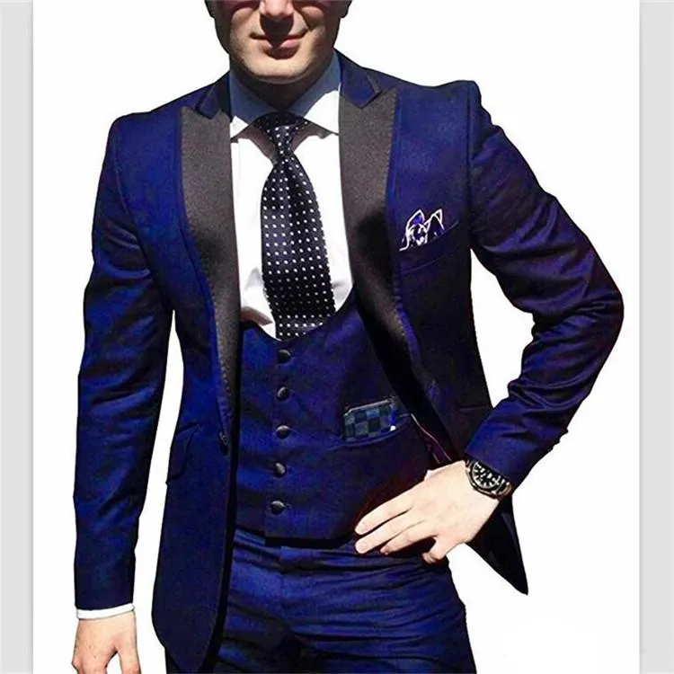 Przystojny Przycisk One Groomsmen Peak Lapel Wedding Groom Tuxedos Mężczyźni Garnitury Ślub / Prom / Dinner Man Blazer (Kurtka + Kamizelka + Kamizelka + Spodnie) 279