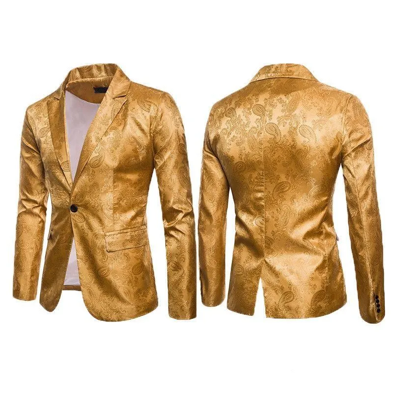 Brand New Gold Jacquard Men Wedding Tuxedos Peak Lapel Groom Tuxedos Popularne Dress Mężczyźni Business Dinner / Darty Suit (Kurtka + Spodnie + Krawat) 285