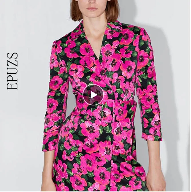 Jesień Blazer Mujer Vintage Pink Floral Print Długi Blazer Boho Sashes Z Długim Rękawem Koreański Kobiety Blazers i Kurtki