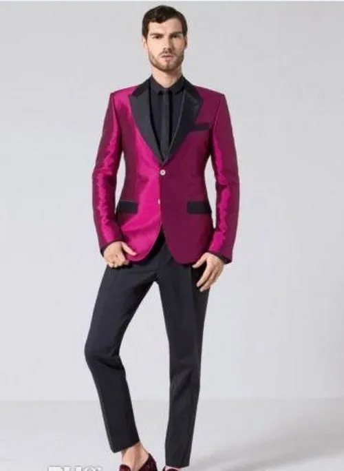 Klasyczny styl dwa przyciski Groom Tuxedos Peak Lapel Mężczyźni Garnitury Ślub / Prom / Dinner Best Man Blazer (Kurtka + Spodnie + Krawat) W273