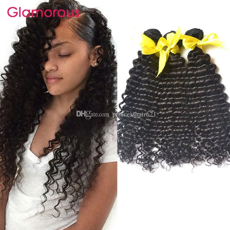 Trame de cheveux brésiliens glamour Couleur naturelle 8-34 pouces Extensions de cheveux bouclés indiens malaisiens péruviens 3Pcs Tissages de cheveux vierges pour les femmes noires