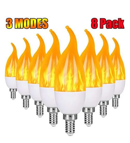 E12 Flame Bulb LED Candelabra Light Bulbs,1.2 Watt Warm White LED Chandelier Bulbs,1800k 3 Mode Candle Light Bulbs, Flame Tip (10Pack)