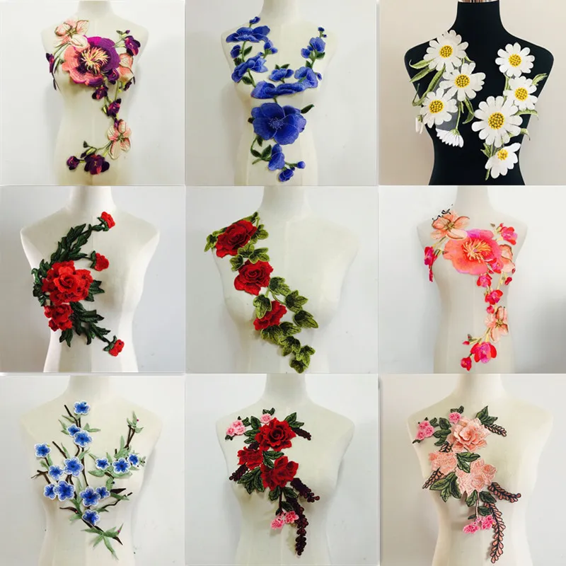 Comprar Tela bordada de flores rosas para coser, parche para bolsa,  sombrero, ropa, vestido, apliques artesanales
