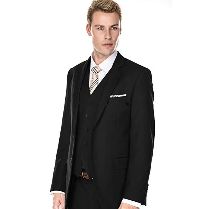 Ny design Två knappar Svart Bröllop Brudgum Tuxedos Notch Lapel Groomsmen Mens Dinner Blazer-kostymer (jacka + byxor + väst + slips) 469