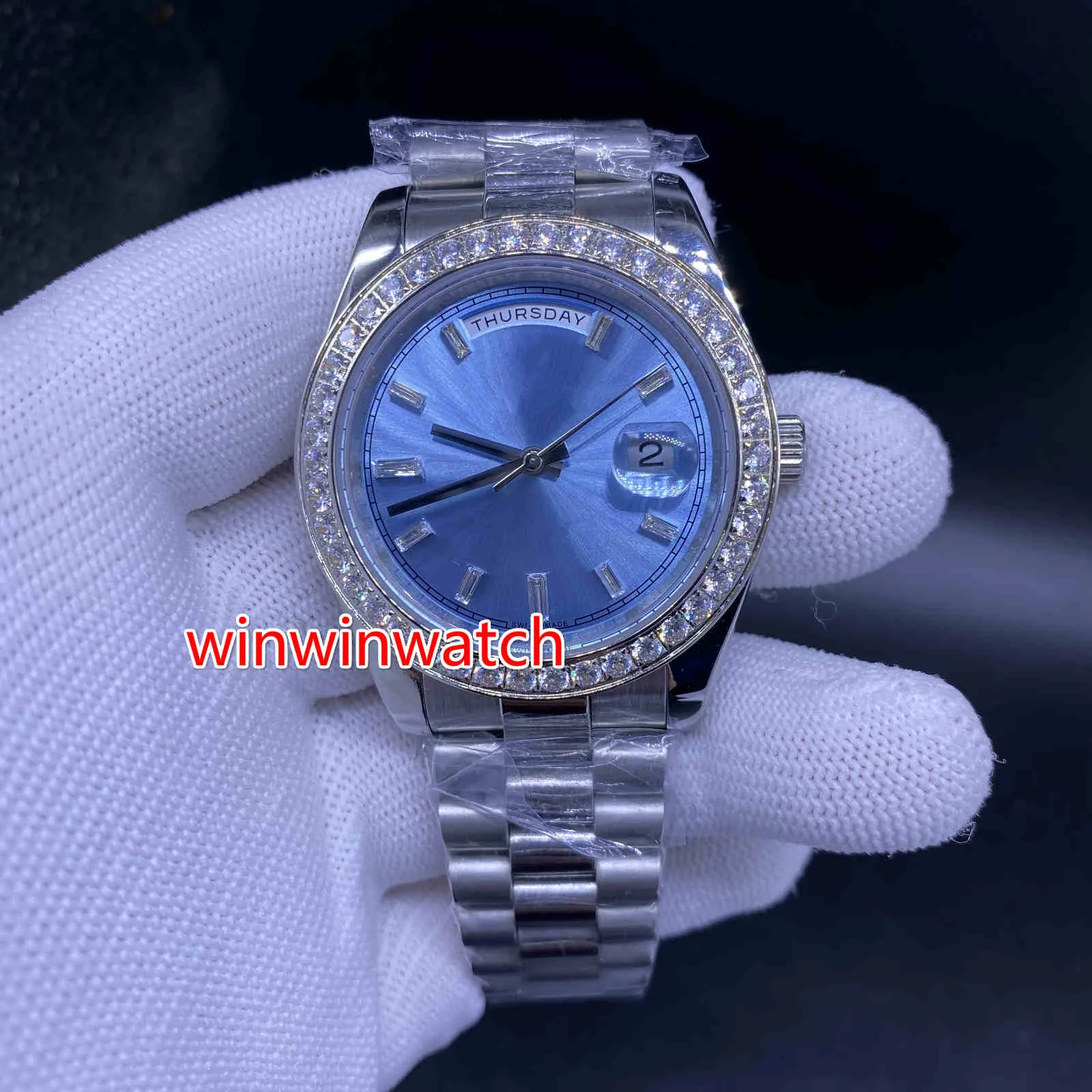 luxury mens diamond watches automatic mechanical watch stainless steel blue dial Watches small Diamond Bezel Wristwatches 40MM