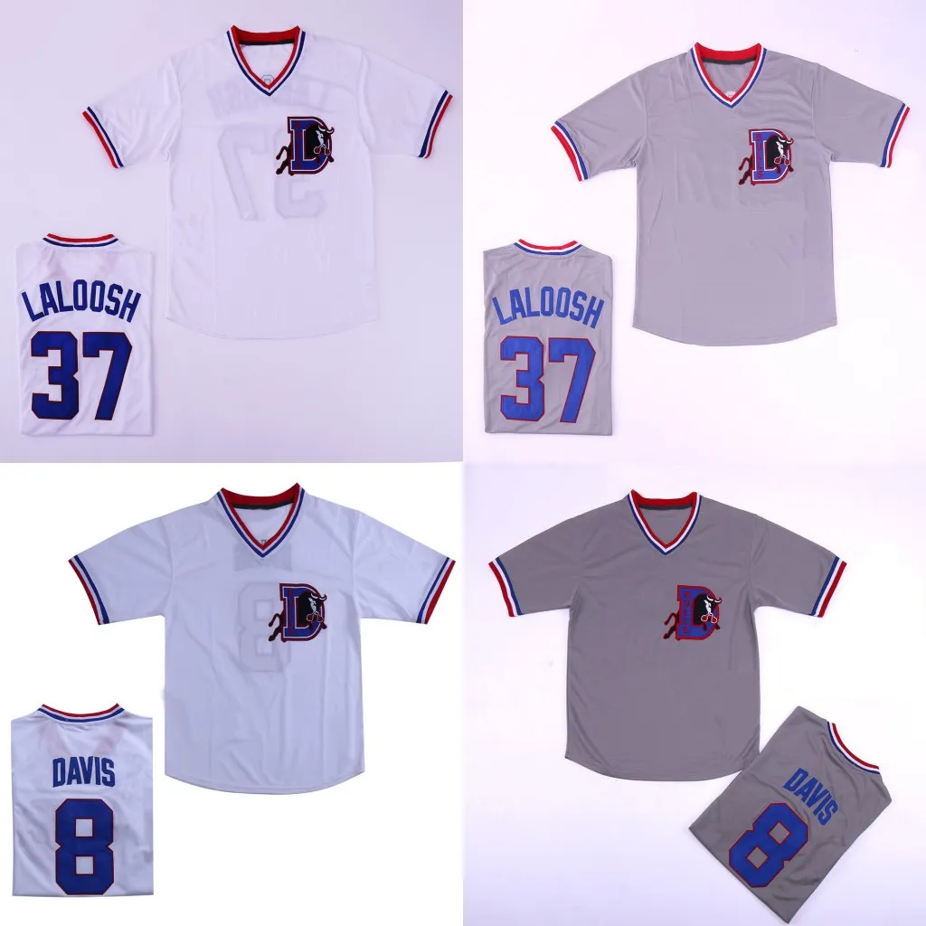 Hot Bull Durham # 8 Crash Davis # 37 Nuke 'Laloosh Stitched Movie Baseball Jersey White GreyFree Shipping