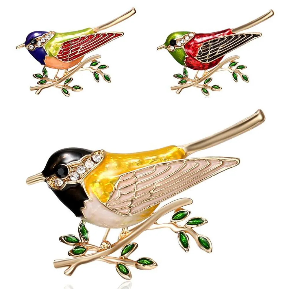 Rhinestone Colorful Enamel magpies Oriole Bird Branch Brooch Pins Men Women's Alloy Bird Brooches For Suits Dress Banquet Brooch Gift