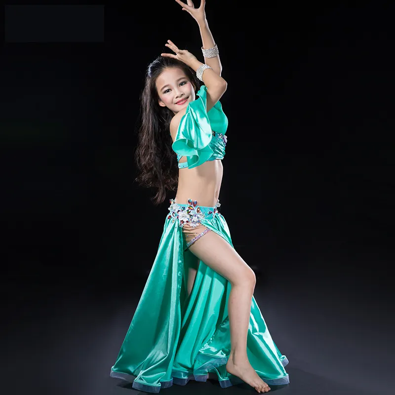 Stage Wear Belly Dance Costume Oriental Outfit For Girl Kid Child High  Level Silk 2 Pieces Tops+Skirt Set Performance Suits