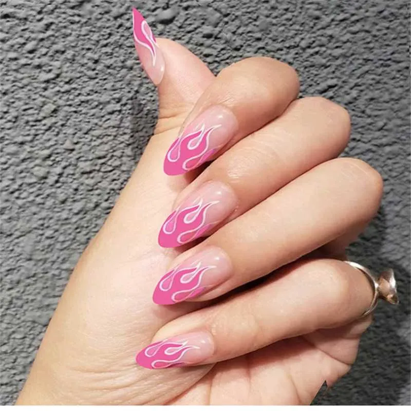 Unhas Postiças Caixão Borda Preta Imprensa Acrílico Falso Médio Longo Com  Design Unhas Arte Atacado Para 24 Unidades De $35,08