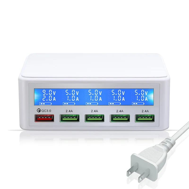 Multi-poort 5USB Smart Phone Charger QC3.0 Snelle LADING LCD Precision Screen Digital Display opladen 40W-opladers