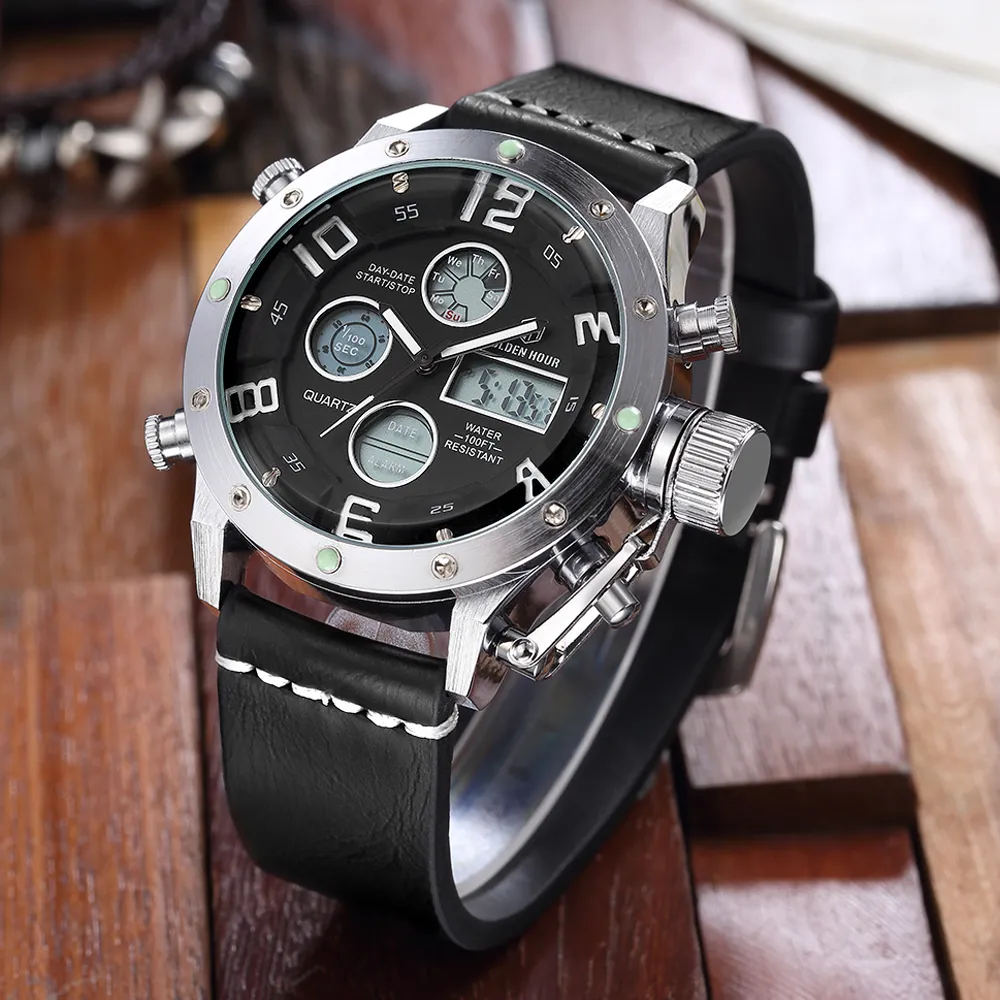 Men's Sport Watch with Luminous Dial, Leather Band, and Military ...