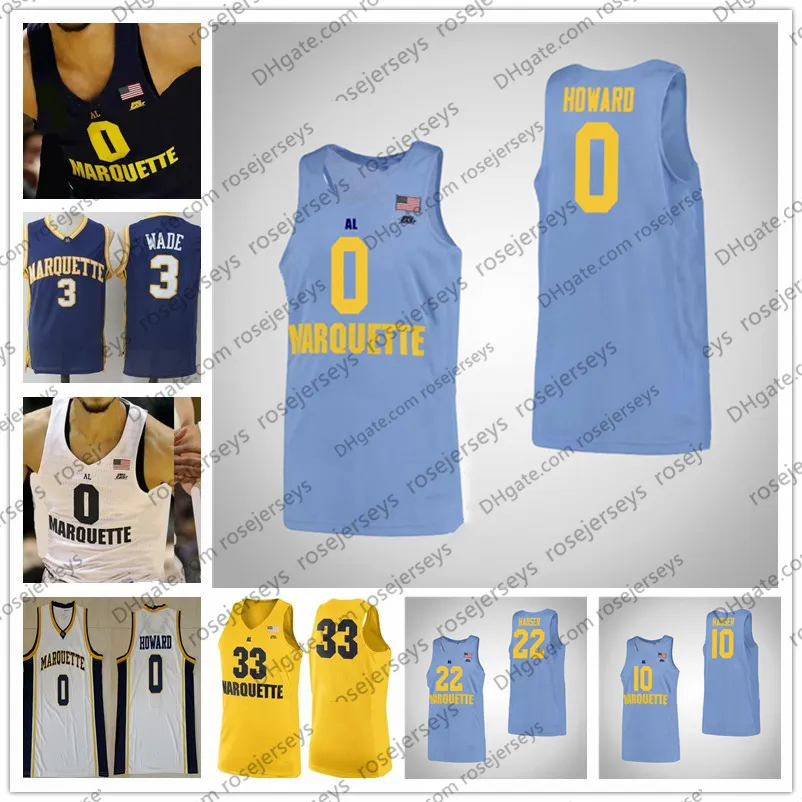 Personalizzato Marquette Golden Eagles 2020 Basket 0 Markus Howard 2 Sacar Anim 25 McEwen Uomo Gioventù Kid Navy Blu Bianco Giallo Jersey 4XL