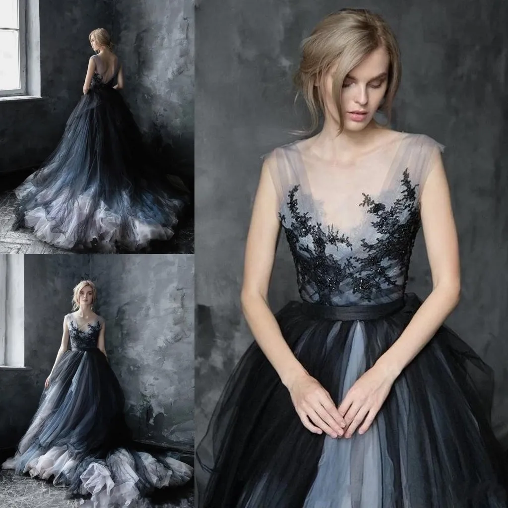 Impressive A Line Scoop Black Wedding Dresses 2020 Gothic Lace ...