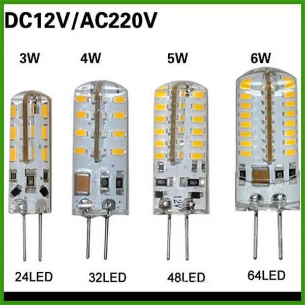 SMD 3014 G4 110 فولت 4 واط 5 واط 6 واط 6 واط أدى الذرة الكريستال مصباح ضوء dc 12 فولت / ac 220 فولت الصمام لمبة الثريا 24LED 32LED 48led 64leds