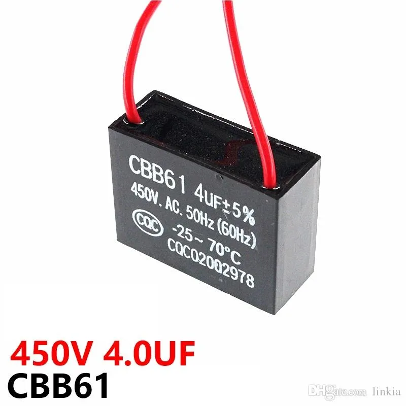 Condensatore di avviamento ventola CBB61 450VAC 4UF con lunghezza cavo capacitivo di linea 10 cm